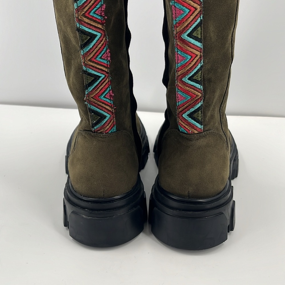 New Farm Rio Army Green Long Suede Boots Vegan Lug Sole Knee High Platform 9 - Picture 8 of 14
